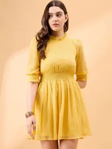 all about you Puff Sleeve Chiffon Fit & Flare Dress