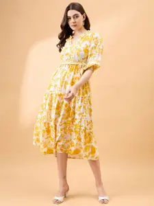 all about you Floral Print Puff Sleeve Fit & Flare Midi Dress
