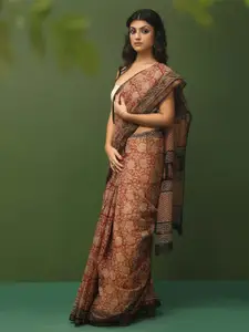 Indethnic Floral Silk Cotton Bagru Saree