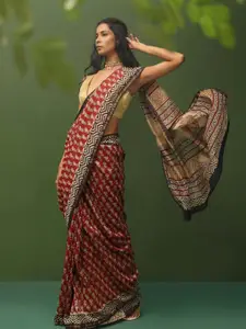 Indethnic Ethnic Motifs Silk Cotton Bagru Saree
