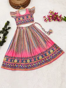 BAESD Girls Printed Foil Print Ready to Wear Lehenga &
