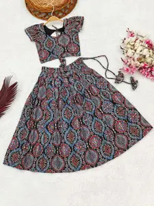 BAESD Girls Printed Foil Print Ready to Wear Lehenga &
