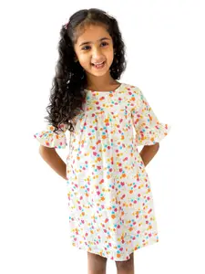 Campana Girls Short Sleeves Knee Length A-Line Printed Cotton Dress