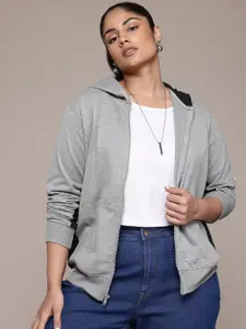 The Roadster Lifestyle Co. Plus Size Colourblocked Hooded Front-Open Sweatshirt