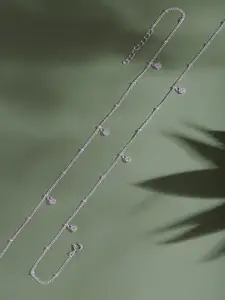 Unniyarcha 92.5 Silver Set Of 2 Stones-Studded Anklet