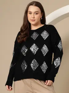Sztori Plus Size Sequin Acrylic Pullover