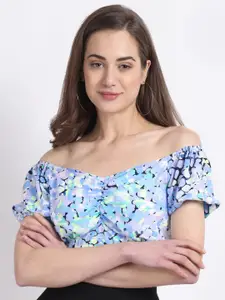 Global Republic Floral Print Off-Shoulder Bardot Crop Top