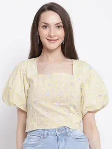 Global Republic Floral Puff Sleeve Cotton Top