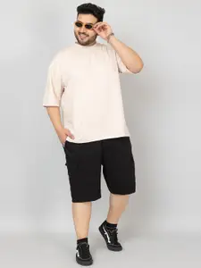CHKOKKO Men Plus Size Solid Round Neck Oversized T-shirt