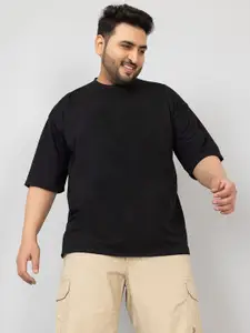 CHKOKKO Men Solid Round Neck Plus Size T-shirt
