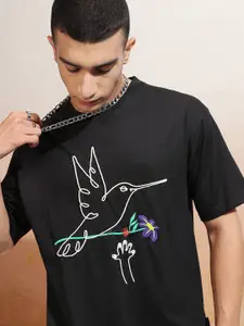 HIGHLANDER Men Round Neck Half Sleeve Relaxed Drop Shoulder T Shirt