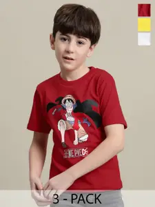 Kids Ville Boys Pack Of 3 Luffy Printed Pure Cotton T-shirt