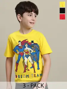 Kids Ville Boys Pack of 3 Justice League Printed Pure Cotton T-Shirt