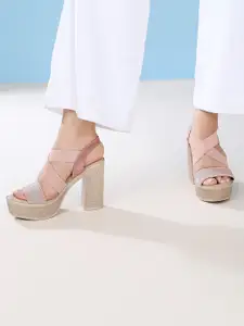 Inc 5 Textured Open Toe Platform Heels