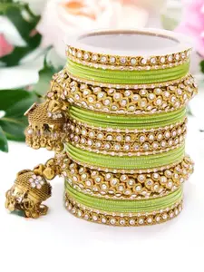 leshya Set of 26 Brass Plated Stone-Studded Bangles
