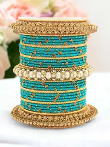 leshya Set Of 31 Brass-Plated Stone-Studded Bangles