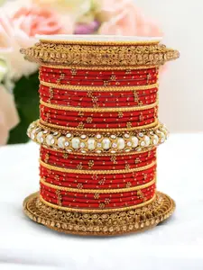 leshya  Set Of 31 Brass Plated Stone Studded & Beaded Bangles