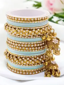 leshya  Set Of 26 Brass-Plated Stone-Studded Jhumki Bangles