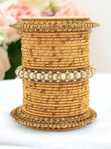 leshya Set Of 31 Brass-Plated Artificial Stone & Beads Thread Bangles