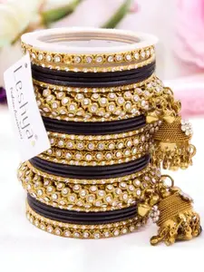 leshya Set Of 26 Brass-Plated Stone Studded Bangles