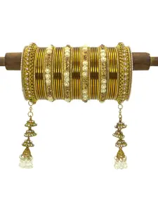 leshya Set of 76 Brass Plated Stone-Studded Bangles