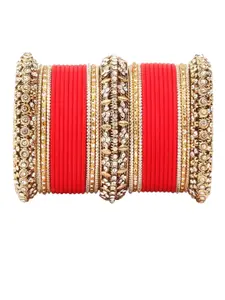 leshya Set Of 62 Brass Plated Stone Studded Bangles