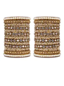leshya Set of 46  Brass Plated & Stone-Studded Bangles