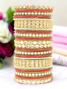 leshya Set Of 38 Brass-Plated Kundan Studded Bangles