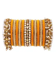 leshya Set Of 66 Brass Plated Artificial Stones & Beads Bangles