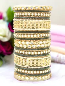 leshya Set Of 38 Brass-Plating Kundan-Studded & Beaded Bangles