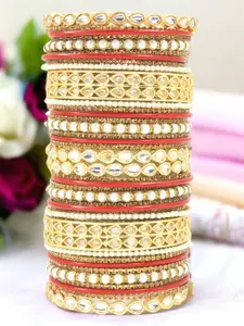 leshya Set Of 38 Brass-Plated Artificial Stones and Beads Bangles