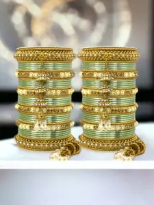 leshya Set of 76 Brass-Plated Stone Studded Bangles