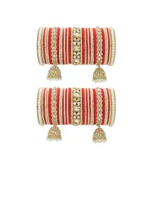 leshya Set Of 78 Brass-Plated Stone-Studded & Beaded Bangle