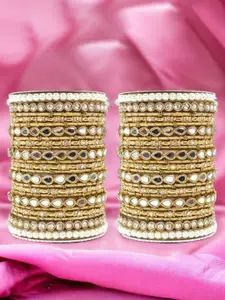 leshya Set Of 46 Brass Plated Stones Studded & Beaded Bangles