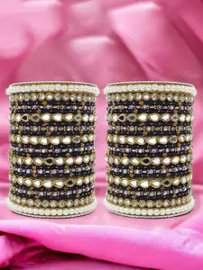 leshya Set Of 46 Brass Plated Beaded Mirror Kada Bangles