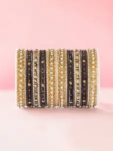 leshya Set of 30 Brass-Plated Stone Studded Bangles