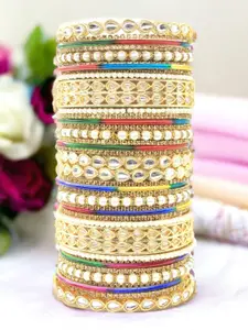 leshya Set Of 38 Brass Plated Stone Studded & Beaded Bangles