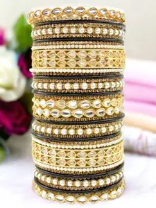 leshya Set of 38 Brass-Plating Kundan Studded Bangles