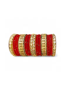 leshya Set of 34 Brass Plated Kundan Stone Studded Bangles