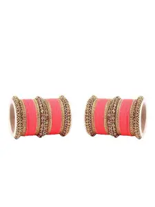 leshya Set Of 62 Brass Plated Stones Studded Bangles