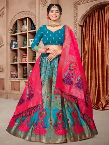 KALINI Printed Semi-Stitched Lehenga & Unstitched Blouse With Dupatta