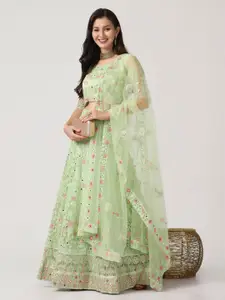 KALINI Embroidered Thread Work Semi-Stitched Lehenga & Unstitched Blouse With Dupatta