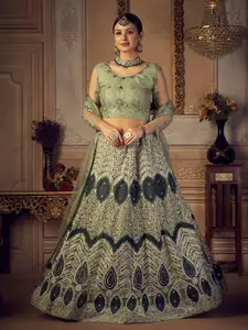 KALINI Embroidered Thread Work Semi-Stitched Lehenga & Unstitched Blouse With Dupatta