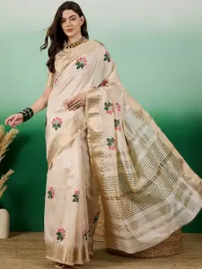SERONA FABRICS Floral Embroidered Zari Banarasi Saree
