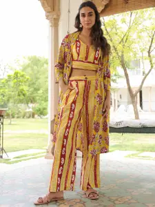 JISORA Printed Pure Cotton Top,Shrug With Palazzo Co-Ords
