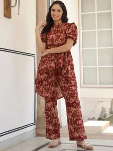 JISORA Printed Pure Cotton Top With Palazzos Co-Ords