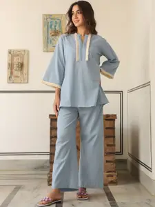 JISORA Printed Pure Cotton Top With Palazzos Co-Ords