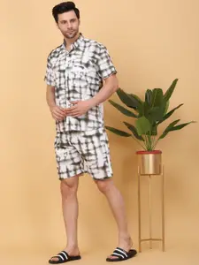 Sweet Dreams White Tie & Dye Printed Short Sleeves Casual Shirt With Shorts