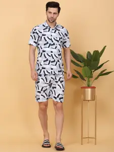 Sweet Dreams Purple & White Shirt Collar Printed Shirt With Shorts Co-Ords