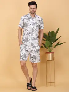 Sweet Dreams White Abstract Printed Short Sleeves Casual Shirt With Shorts